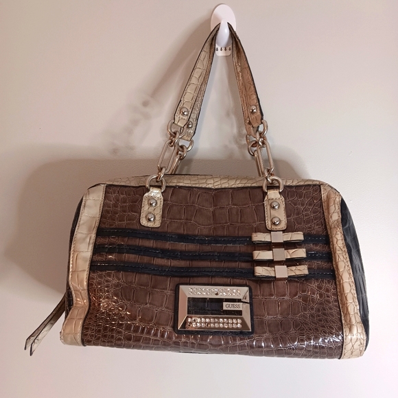 Guess Faux Leather Scatchel Bag Crocodile Print - Picture 1 of 7